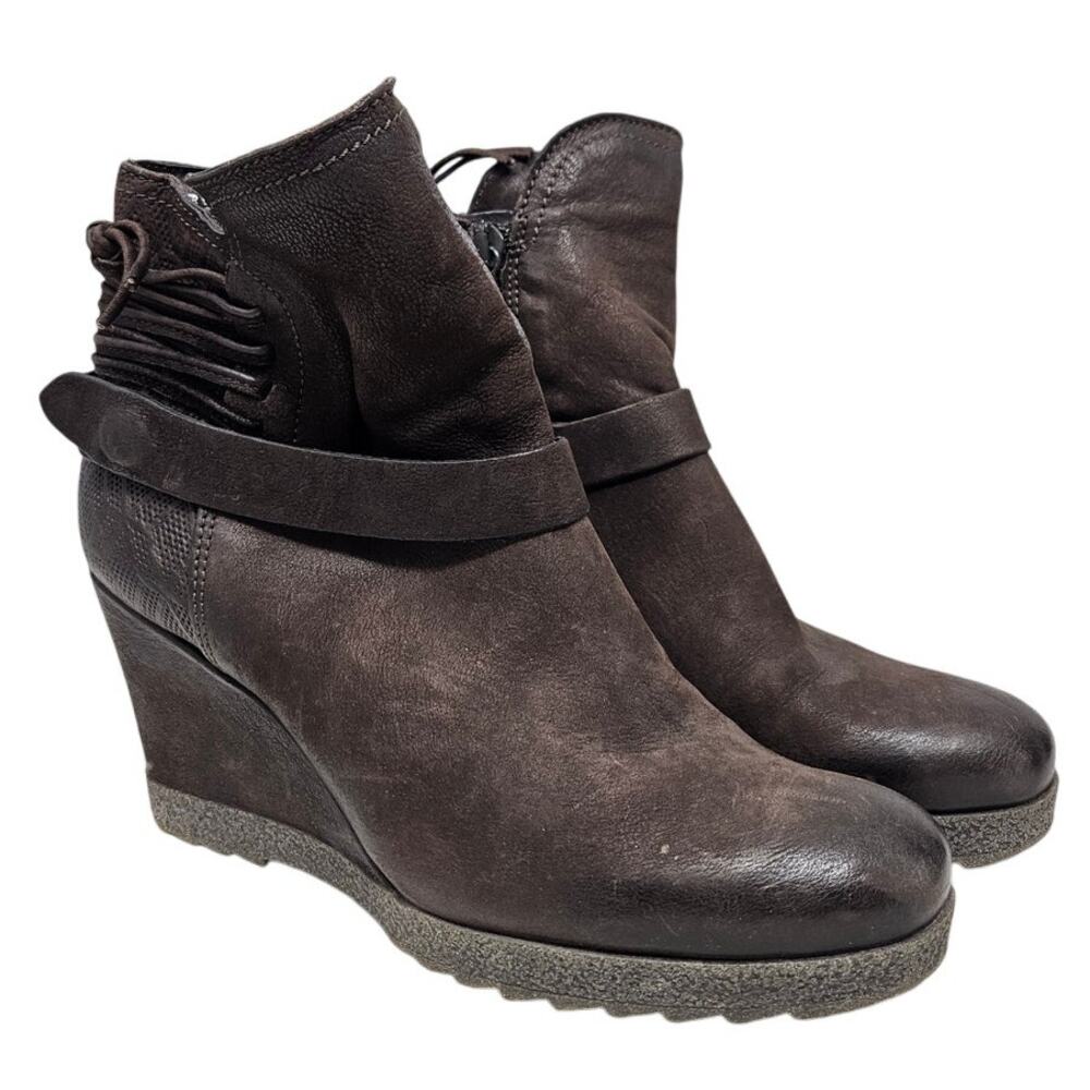 Miz Mooz Naya 40 Brown Leather Wedge Boot Boho Steampunk Comfort Casual